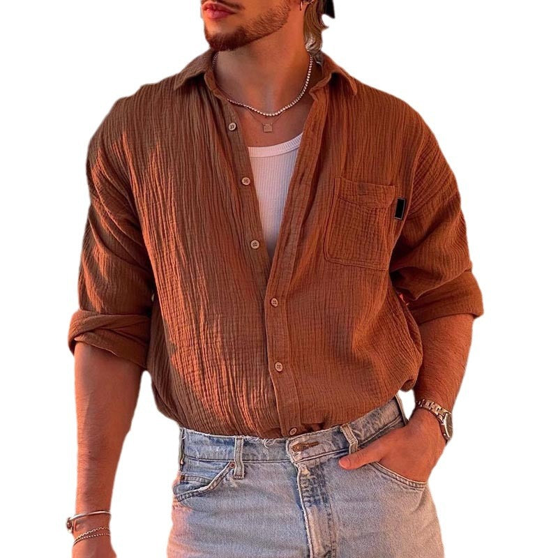 Herren Freizeithemd aus strukturiertem Baumwoll-Mix mit Brusttasche Aliams