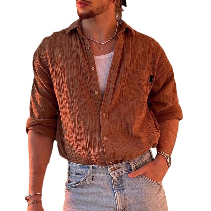 Herren Freizeithemd aus strukturiertem Baumwoll-Mix mit Brusttasche Aliams