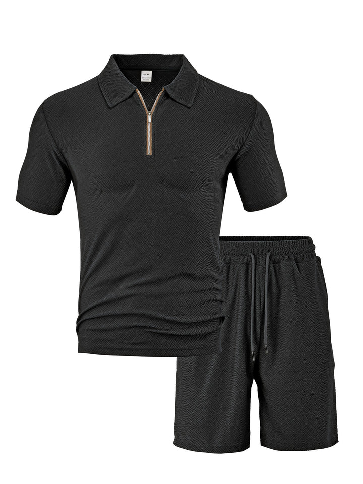 Herren sportliches Kurzarm-Set mit stylischem Reißverschluss und elastischem Bund Aliams