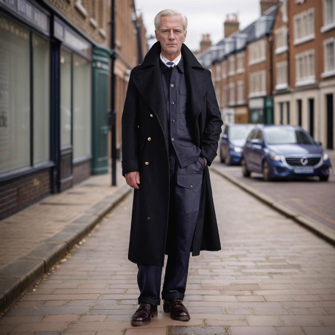 Herren eleganter Langmantel mit doppelter Knopfreihe und hochwertigen Details Aliams