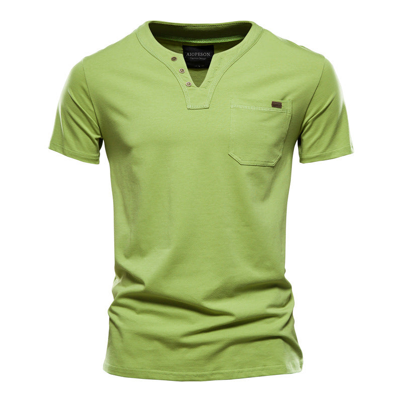 Herren Kurzarm-Shirt mit modernem Henley-Ausschnitt und Brusttasche Aliams
