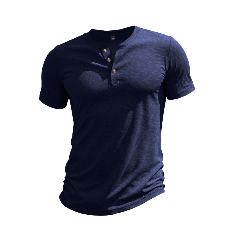 Herren Kurzarm-Henley-T-Shirt aus weicher Baumwolle mit dekorativer Knopfleiste Aliams