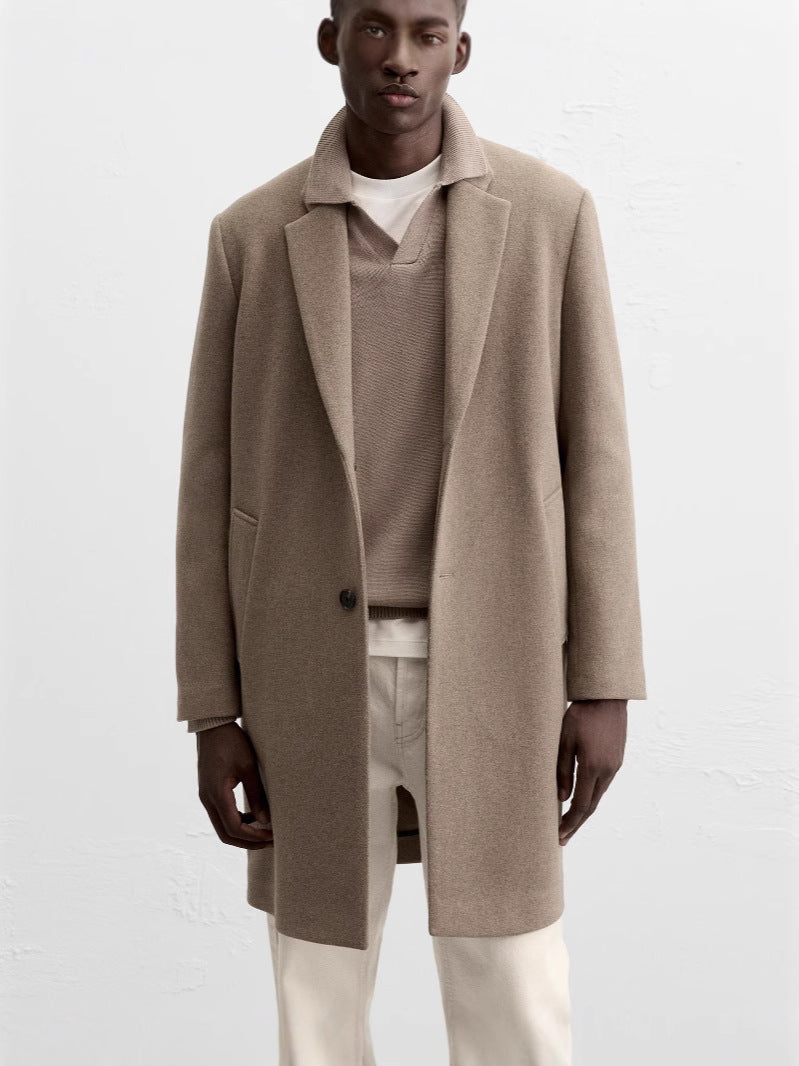 Herren eleganter Wollmantel mit klassischem Schnitt und bequemen Taschen Hedi-Mode