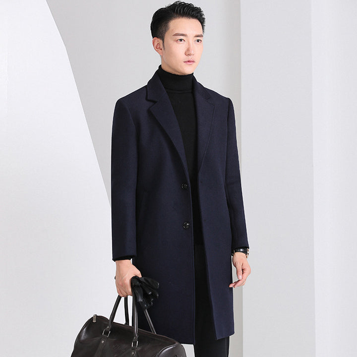 Herren eleganter Wollmantel mit klassischem Schnitt und praktischen Taschen Aliams