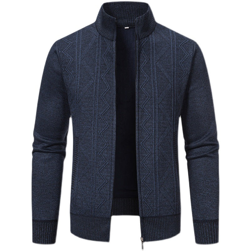 Herren elegante Strickjacke mit strukturiertem Zopfmuster und hohem Kragen Aliams