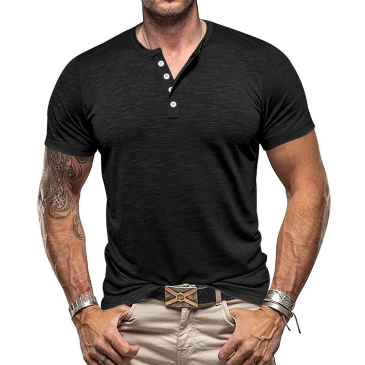 Herren Kurzarm-Henley-T-Shirt aus atmungsaktivem Baumwollmix mit modernem Schnitt Aliams