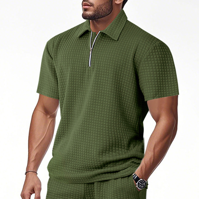 Herren Kurzarm-Henley-Shirt aus strukturierter Baumwollmischung mit Reißverschluss Aliams