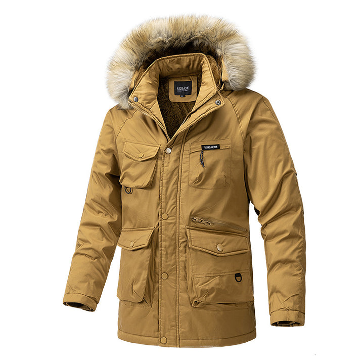 Herren isolierte Winterjacke mit abnehmbarer Kapuze und vielen Taschen Aliams