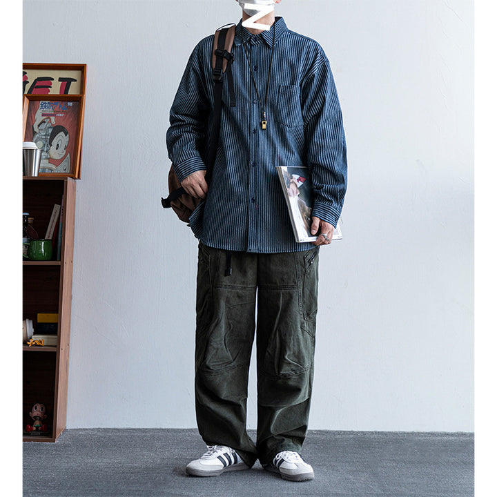 Herren Baumwoll-Hemd im lässigen Streifenlook mit praktischen Details Aliams