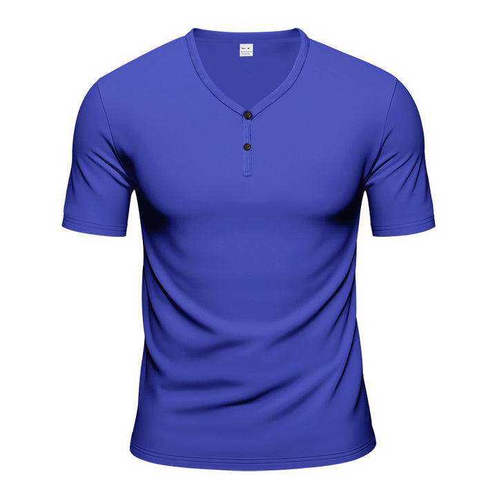 Herren Kurzarm Henley-T-Shirt mit atmungsaktiver Struktur Aliams