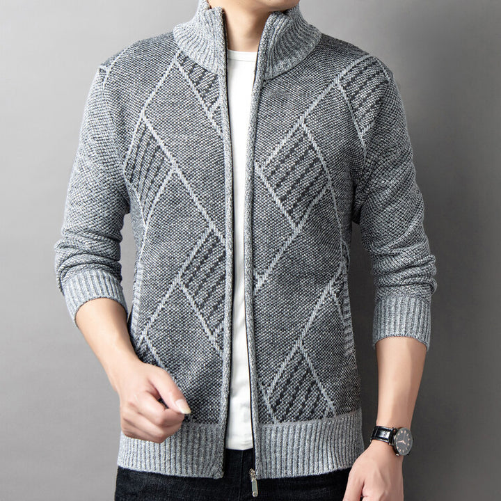 Herren Strickjacke mit modernem Zipper und grafischem Muster Aliams