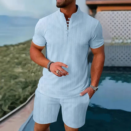 Herren Kurzarm Outfit mit modischem Stehkragen Aliams