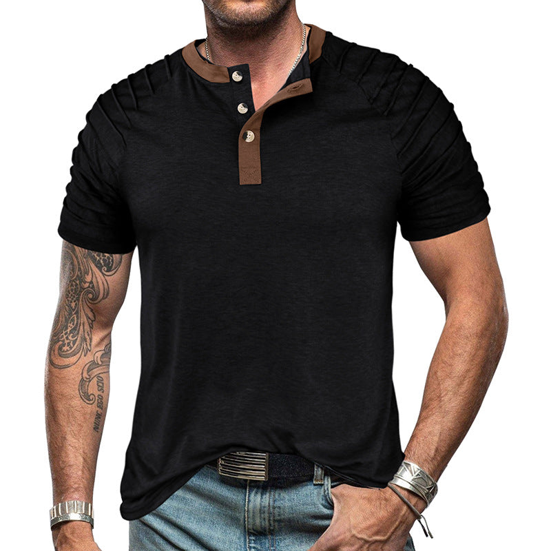 Herren Kurzarm-Henley-Shirt mit eleganter Knopfleiste und modischen Akzenten Aliams