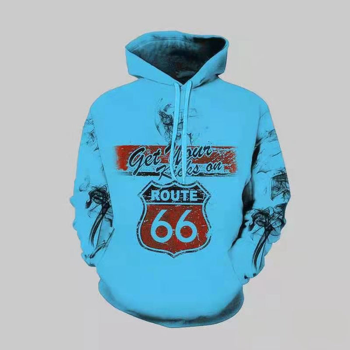Herren Kapuzenpullover mit kreativem Route 66-Motiv Aliams
