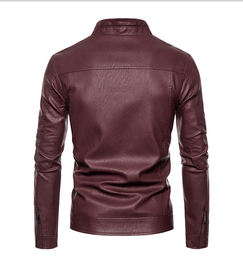 Herren Lederjacke mit modernem Stehkragen und innovativen Reißverschlusstaschen Aliams