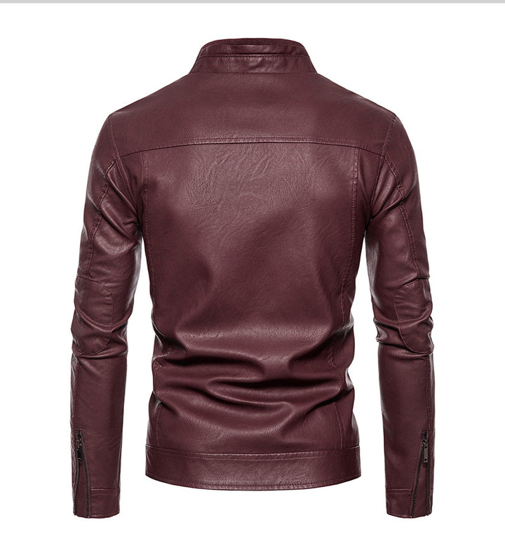 Herren Lederjacke mit modernem Stehkragen und innovativen Reißverschlusstaschen Aliams