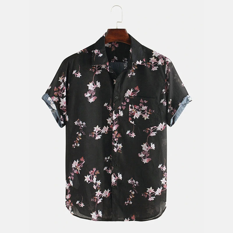 Herren Kurzarm-Hemd mit floralem Muster und hochwertiger Baumwolle Aliams