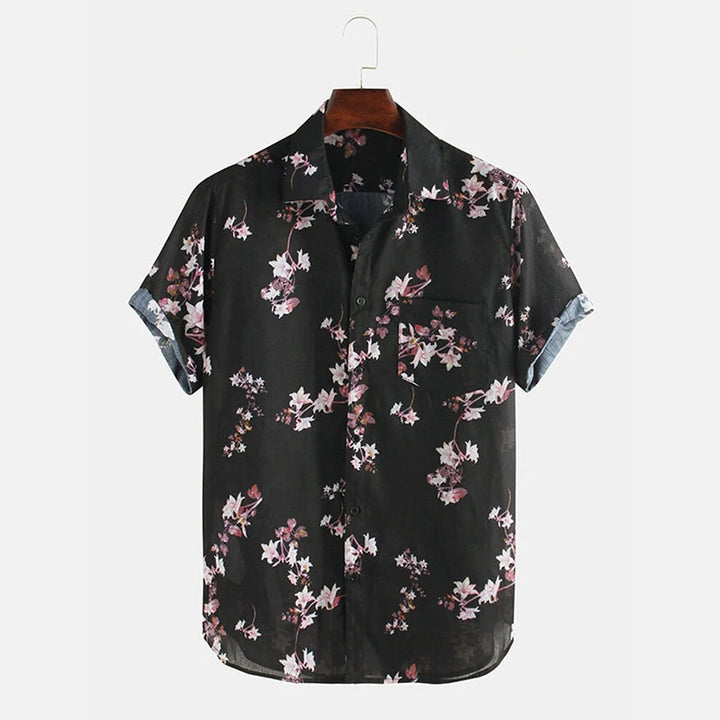 Herren Kurzarm-Hemd mit floralem Muster und hochwertiger Baumwolle Aliams