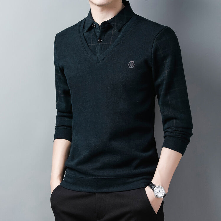 Herren eleganter V-Ausschnitt Pullover mit strukturiertem Oberteil Aliams