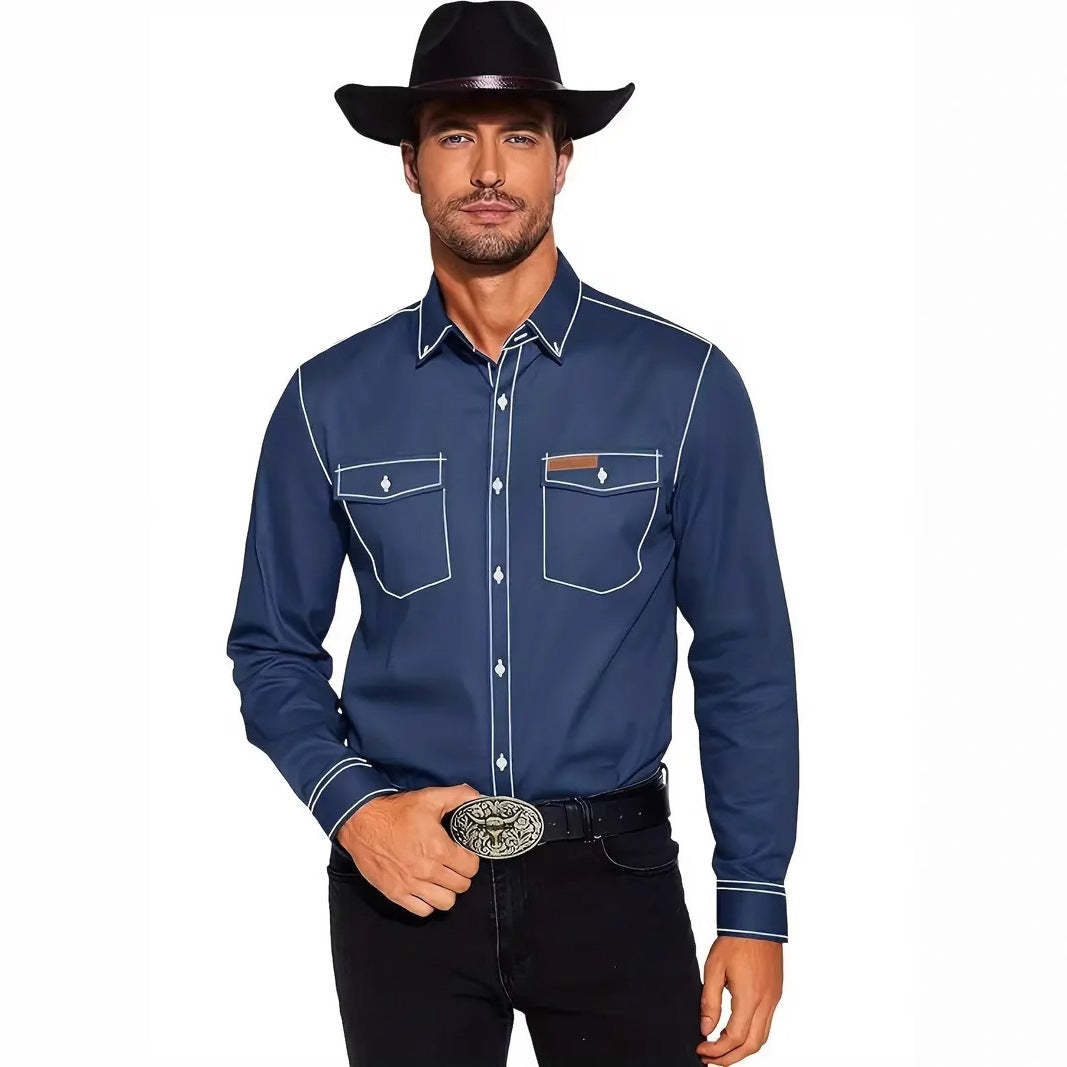 Herren Westernhemd mit kontrastierenden Nähten und Brusttaschen Aliams