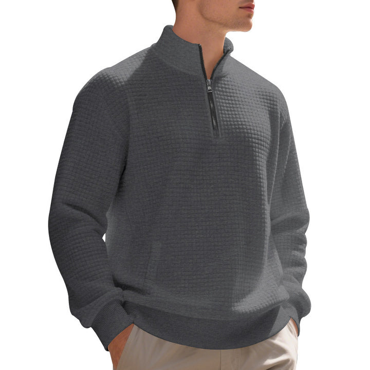 Herren eleganter Fleece-Pullover mit halbem Reißverschluss und strukturiertem Design Aliams