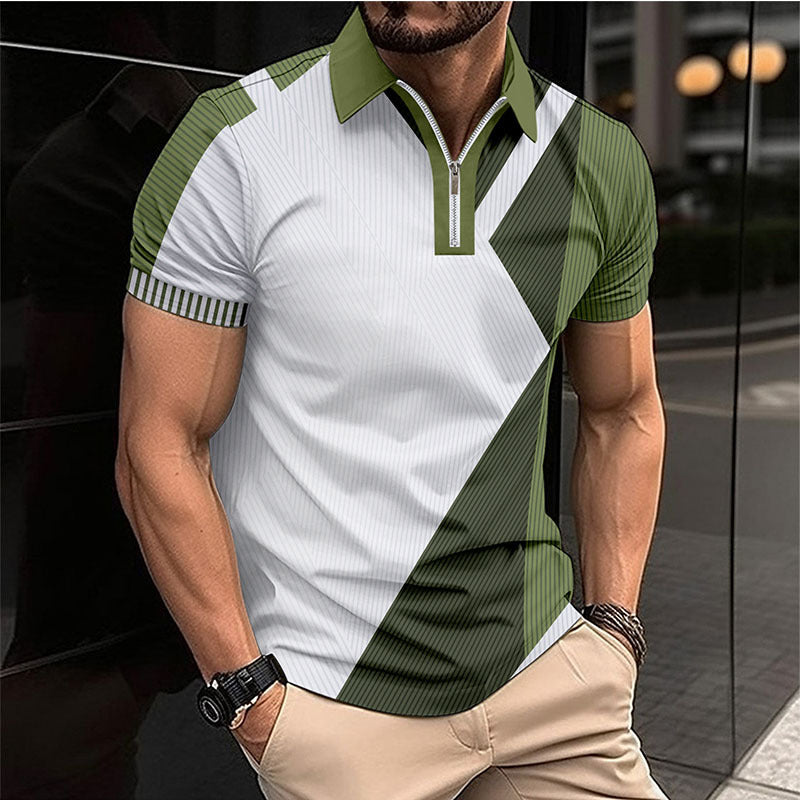 Herren Kurzarm Poloshirt mit modernem Reißverschluss und geometrischem Design Aliams