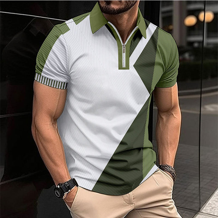 Herren Kurzarm Poloshirt mit modernem Reißverschluss und geometrischem Design Aliams