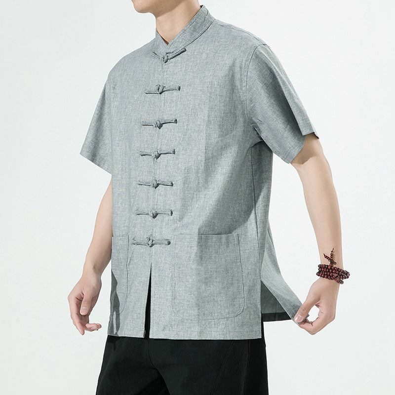 Herren traditionelles Kurzarmhemd im asiatischen Stil Aliams