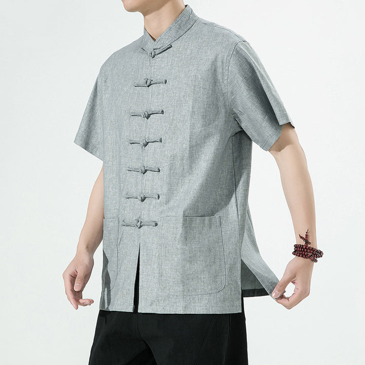 Herren traditionelles Kurzarmhemd im asiatischen Stil Aliams