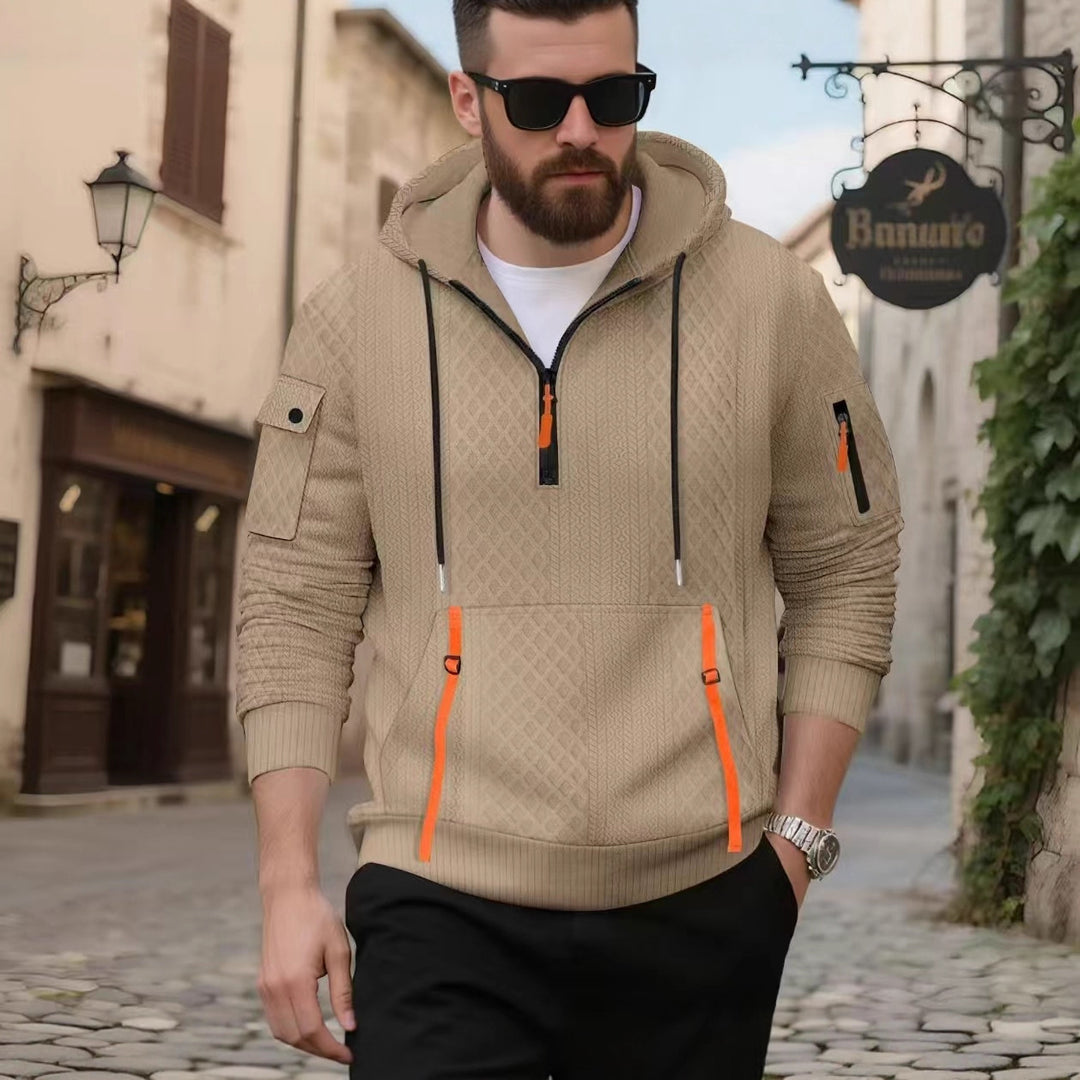 Herren sportlicher Kapuzenpullover mit strukturiertem Design und praktischen Reißverschlusstaschen Aliams