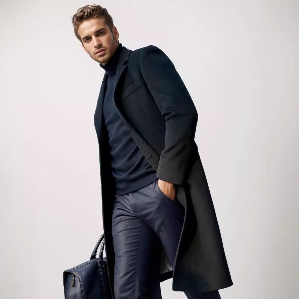 Herren eleganter Mantel mit strukturiertem Gewebe und modernen Akzenten Aliams