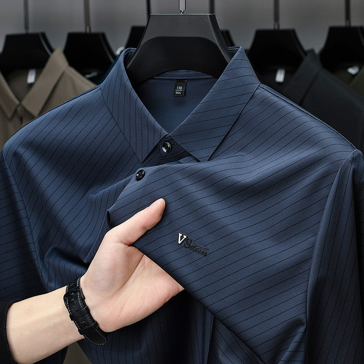 Herren elegantes, atmungsaktives Langarmhemd mit feinem Streifenmuster Aliams