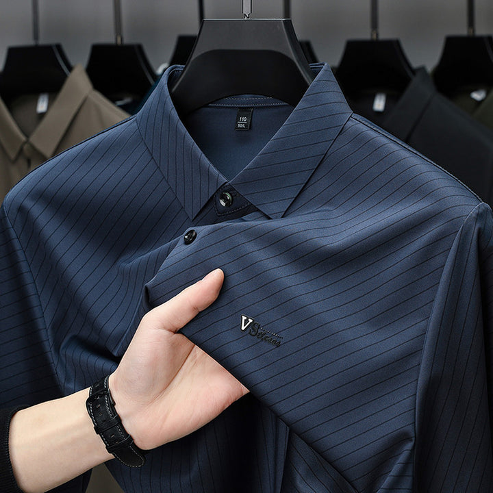 Herren elegantes, atmungsaktives Langarmhemd mit feinem Streifenmuster Aliams