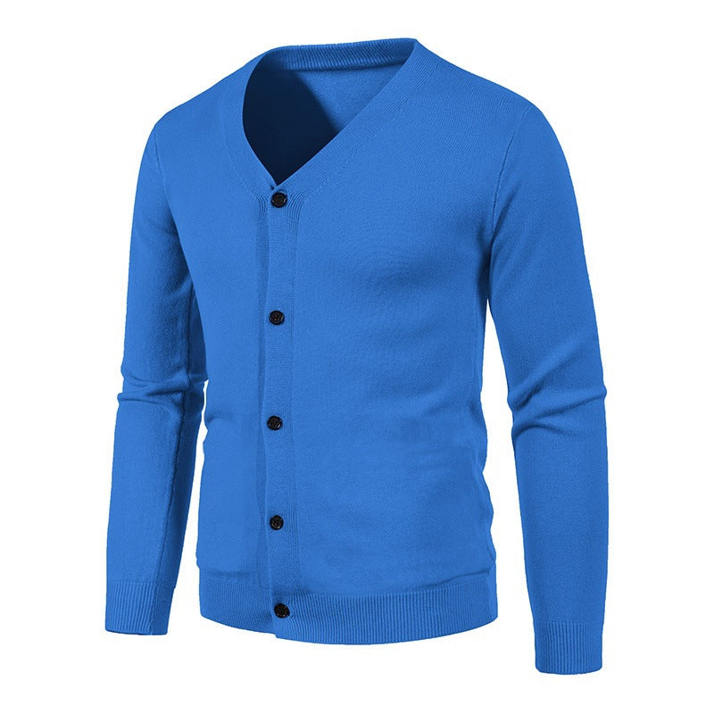 Herren stilvolle Strickjacke mit tiefem V-Ausschnitt und Knopfleiste Aliams