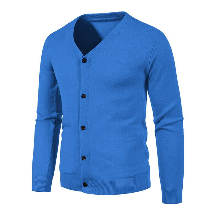 Herren stilvolle Strickjacke mit tiefem V-Ausschnitt und Knopfleiste Aliams