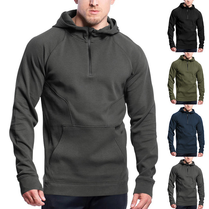 Herren Funktionskapuzenpullover mit halbem Reißverschluss und praktischer Kängurutasche Aliams