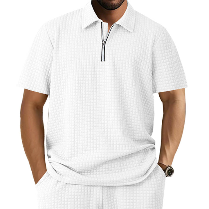 Herren Kurzarm-Henley-Shirt aus strukturierter Baumwollmischung mit Reißverschluss Aliams