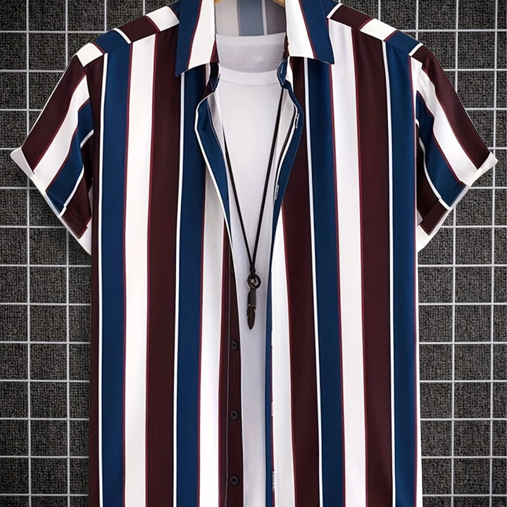 Herren Kurzarmhemd mit auffälligem Streifenmuster und lockerer Passform Aliams