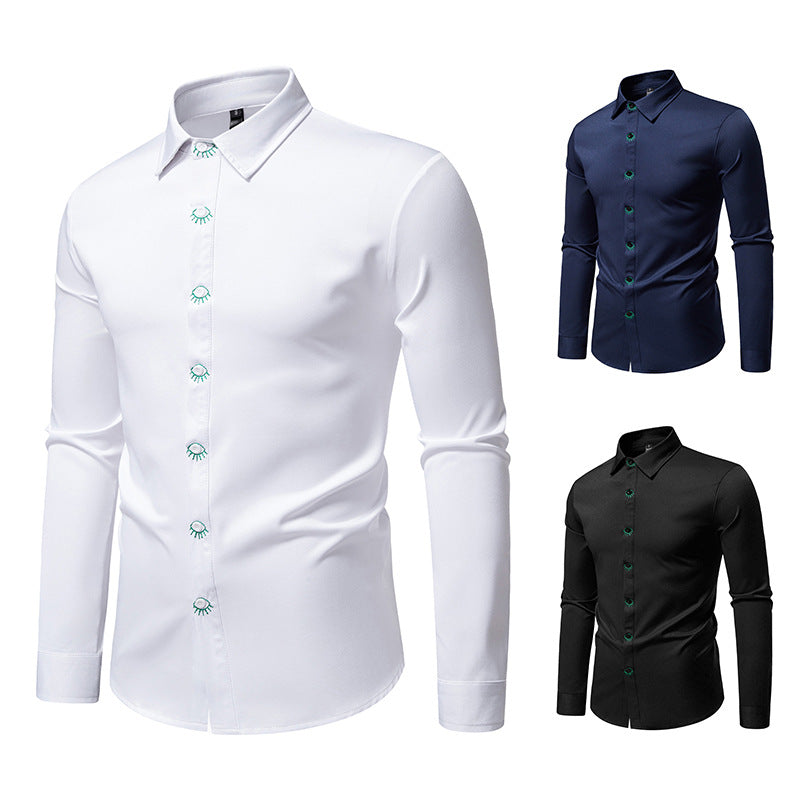 Herren elegantes Langarmhemd mit kreativen Stickdetails Aliams
