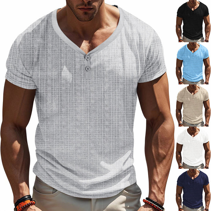 Herren Kurzarm Henley-Shirt mit strukturiertem Design und praktischen Knopfdetails Aliams