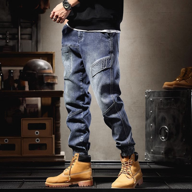 Herren Cargo-Jeans im urbanen Design mit multifunktionalen Taschen und elastischem Bund Aliams