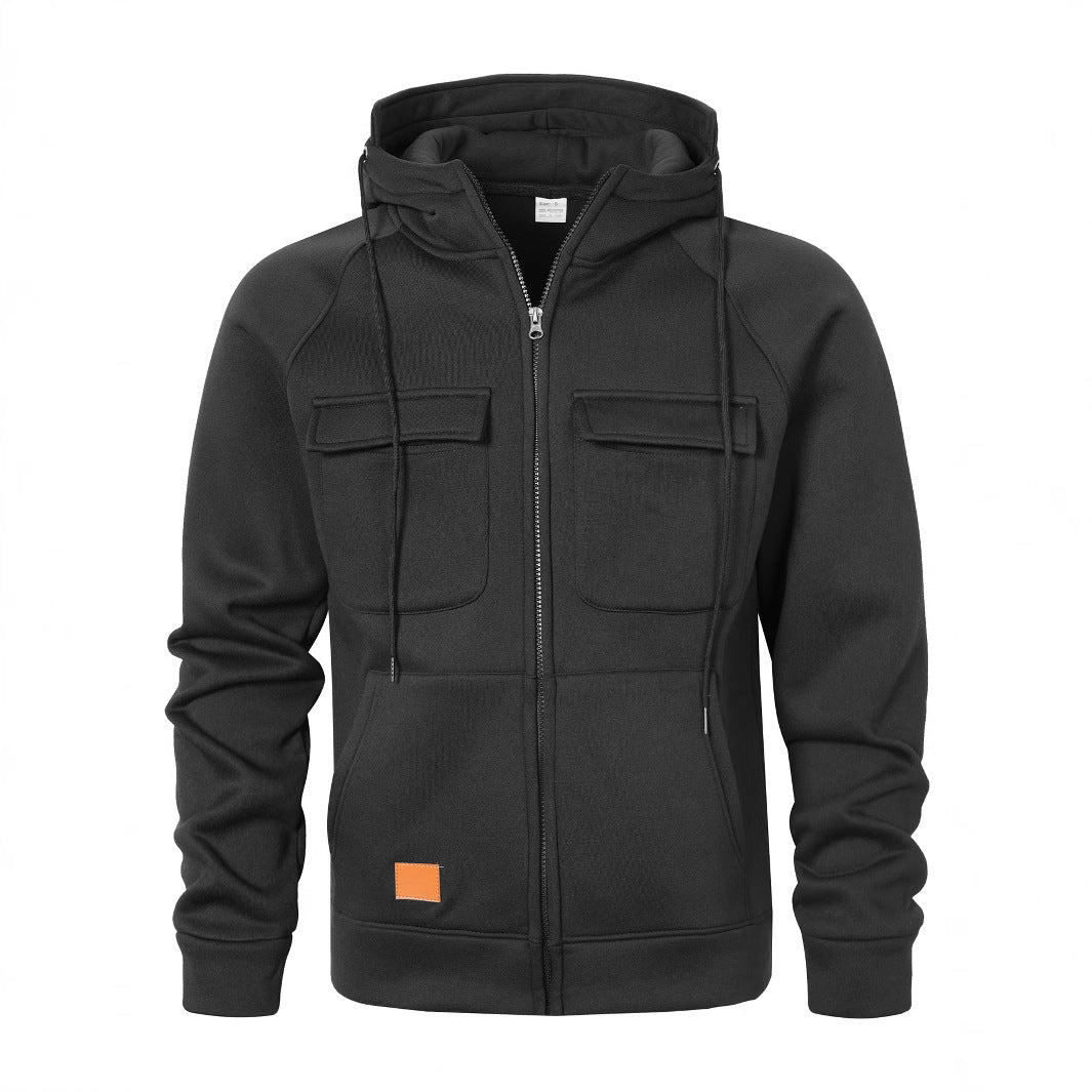 Herren lässige Kapuzenjacke mit zwei praktischen Brusttaschen Aliams