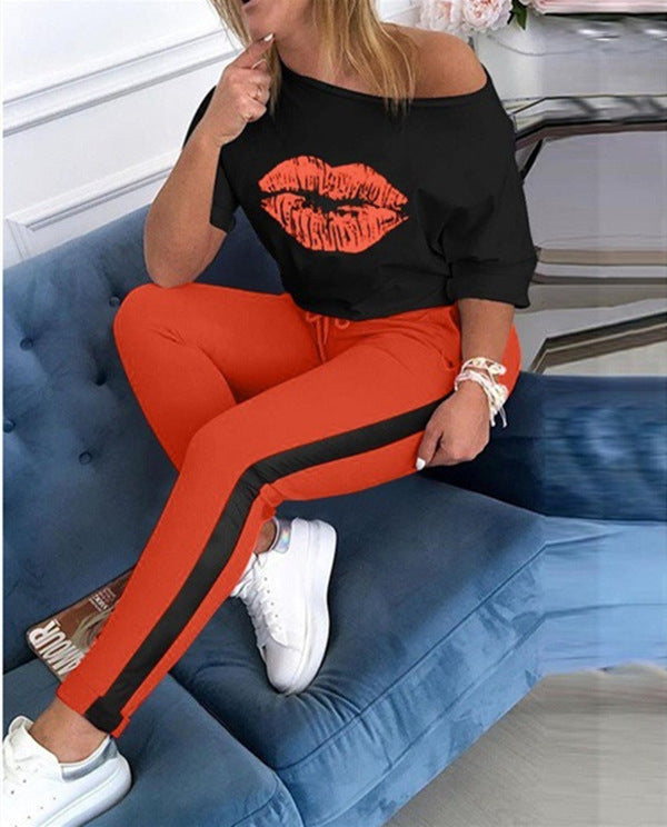 Damen stylisches T-Shirt mit Lippenmotiv Aliams