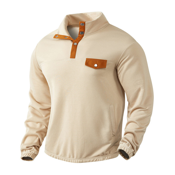 Herren Stehkragen Pullover mit Lederdetails Aliams