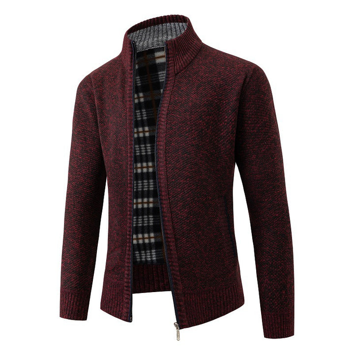 Herren elegante Strickjacke mit hohem Kragen und praktischem Reißverschluss Aliams