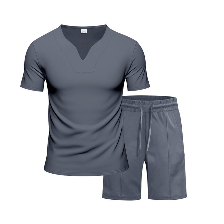 Herren Sportliches Freizeit-Set mit atmungsaktivem V-Ausschnitt T-Shirt und elastischen Shorts Aliams