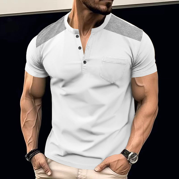 Herren Kurzarm-Henley-T-Shirt mit modischem Knopfdesign und praktischer Brusttasche Aliams