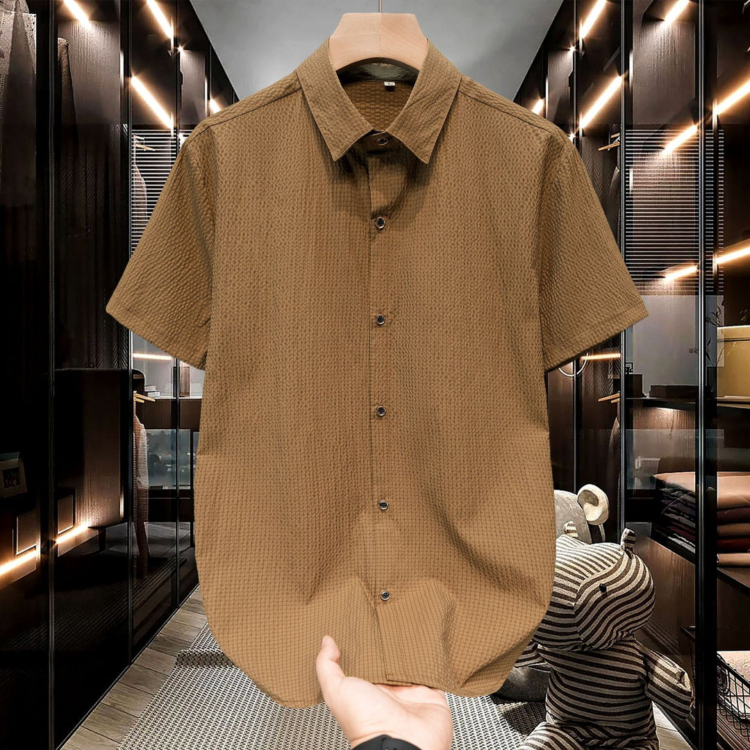 Herren Kurzarm-Hemd mit strukturiertem Design und modischen Knopfdetails Aliams