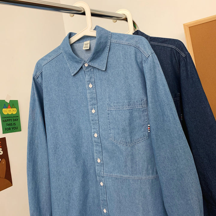 Herren Denim Longsleeve Hemd mit klassischem Button-Down-Kragen Aliams