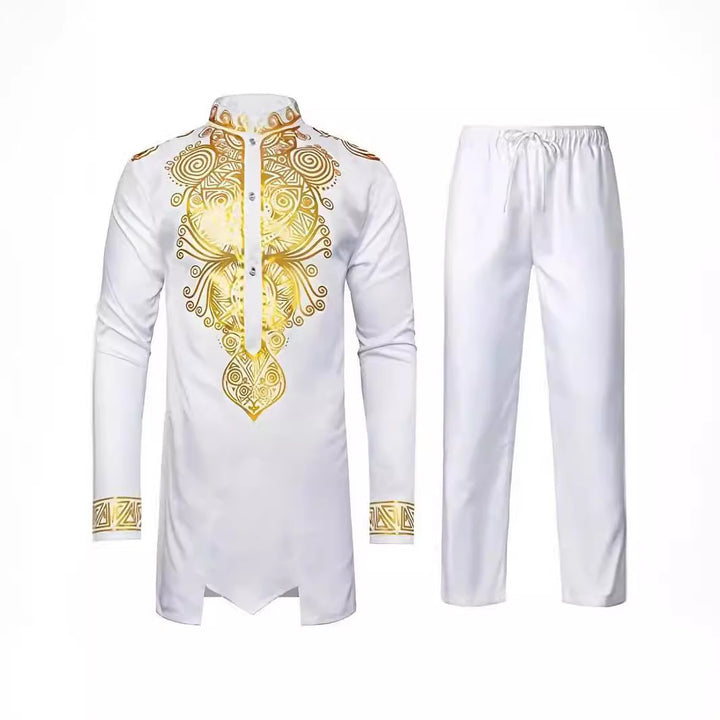 Herren elegantes Set mit kunstvoller Stickerei und bequemen Hosen Aliams